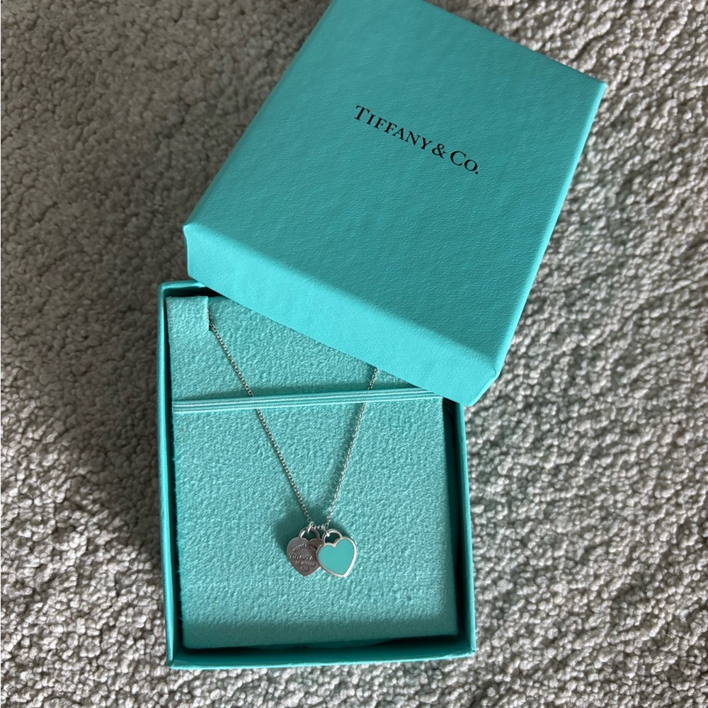 Tiffany Blue Double Heart Tag Pendant